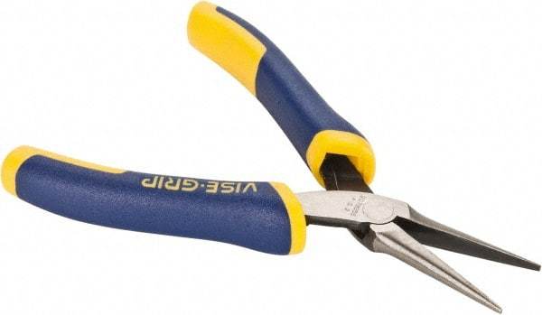 Irwin - 5-1/2" OAL, 1-19/32" Jaw Length x 9/16" Jaw Width, Long Nose Needle Nose Pliers - Smooth Jaw, Standard Head, ProTouch Handles, with Spring - Benchmark Tooling