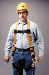 Miller - 400 Lb Capacity, Size Universal, Full Body Construction Safety Harness - Polyester, Side D-Ring, Mating Leg Strap, Mating Chest Strap, Yellow/Black - Benchmark Tooling
