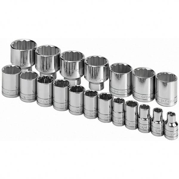 SK - 1/2" Drive Standard Socket Set - 3/8 to 1-1/2", Inch Measurement Standard - Benchmark Tooling