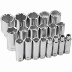 SK - 1/2" Drive Deep Socket Set - 3/8 to 1-1/2", Inch Measurement Standard - Benchmark Tooling