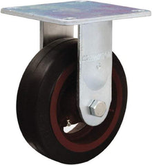Hamilton - 6" Diam x 2" Wide x 7-1/2" OAH Top Plate Mount Rigid Caster - Rubber Mold on Cast Iron, 410 Lb Capacity, Straight Roller Bearing, 5 x 5-1/2" Plate - Benchmark Tooling
