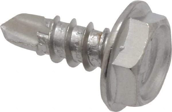 Value Collection - #6, Hex Washer Head, Hex Drive, 3/8" Length Under Head, #2 Point, Self Drilling Screw - Grade 410 Stainless Steel - Benchmark Tooling