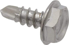 Value Collection - #6, Hex Washer Head, Hex Drive, 3/8" Length Under Head, #2 Point, Self Drilling Screw - Grade 410 Stainless Steel - Benchmark Tooling