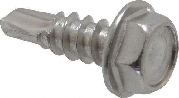 Value Collection - #8, Hex Washer Head, Hex Drive, 1/2" Length Under Head, #2 Point, Self Drilling Screw - Grade 410 Stainless Steel - Benchmark Tooling