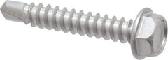 Value Collection - #8, Hex Washer Head, Hex Drive, 1" Length Under Head, #2 Point, Self Drilling Screw - Grade 410 Stainless Steel - Benchmark Tooling