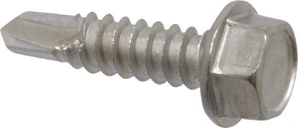 Value Collection - #14, Hex Washer Head, Hex Drive, 1" Length Under Head, #3 Point, Self Drilling Screw - Grade 410 Stainless Steel - Benchmark Tooling