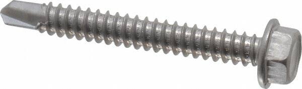 Value Collection - #14, Hex Washer Head, Hex Drive, 2" Length Under Head, #3 Point, Self Drilling Screw - Grade 410 Stainless Steel - Benchmark Tooling