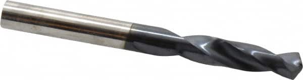 Hertel - 0.242" 135° Spiral Flute Cobalt Screw Machine Drill Bit - TiAlN Finish, Right Hand Cut, 1-3/8" Flute Length, 2-1/2" OAL, Split Point, Straight Shank - Benchmark Tooling