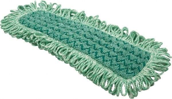 Rubbermaid - 20.7" Long x 5.7" Wide Microfiber Dust Mop Pad - Hook & Loop, Green, Fringed Head - Benchmark Tooling