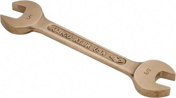 Ampco - 5/8" x 3/4" Nonsparking Open End Wrench - 6-7/8" OAL, Double End, Plain Finish, 15° Head Angle - Benchmark Tooling