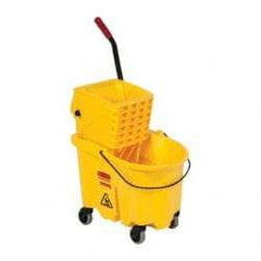 Rubbermaid - 26 Qt Plastic Bucket & Wringer - 18-5/8" Long x 16-3/4" High x 15-5/8" Wide, Yellow - Benchmark Tooling