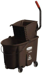 Rubbermaid - 35 Qt Plastic Bucket & Wringer - 20-1/8" Long x 36-1/2" High x 15-3/4" Wide, Brown - Benchmark Tooling