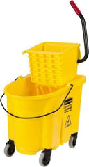 Rubbermaid - 35 Qt Plastic Bucket & Wringer - 20.1" Long x 17.4" High x 15.7" Wide, Yellow - Benchmark Tooling