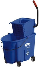 Rubbermaid - 35 Qt Plastic Bucket & Wringer - 20-1/8" Long x 36-1/2" High x 15-3/4" Wide, Blue - Benchmark Tooling