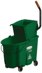 Rubbermaid - 35 Qt Plastic Bucket & Wringer - 20-1/8" Long x 36-1/2" High x 15-3/4" Wide, Green - Benchmark Tooling