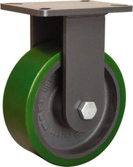 Hamilton - 8" Diam x 3" Wide x 10-1/2" OAH Top Plate Mount Rigid Caster - Polyurethane Mold onto Cast Iron Center, 2,500 Lb Capacity, Sealed Precision Ball Bearing, 5-1/4 x 7-1/4" Plate - Benchmark Tooling