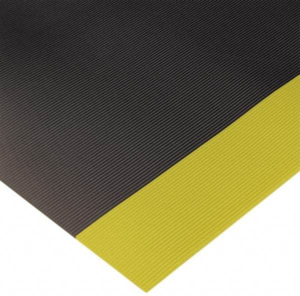 Wearwell - 75 Ft. Long x 3 Ft. Wide x 1/4 Inch Thick, Vinyl, Ribbed Surface Switchboard Matting - 30,000 V Max Dielectric Strength, 17,000 V Max Recommended Use, Black with Yellow Borders - Benchmark Tooling