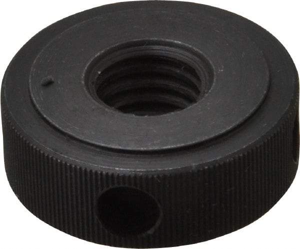 Gibraltar - 1/2-13" UNC Thread, Black Oxide Finish, Steel Round Knurled Check Nut - 7/16" Overall Height, 1-1/4" Head Diam, 1" Base Diam - Benchmark Tooling