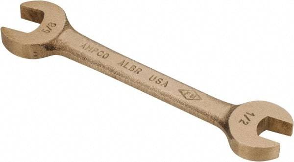 Ampco - 1/2" x 5/8" Nonsparking Open End Wrench - 5-3/4" OAL, Double End, Plain Finish, 15° Head Angle - Benchmark Tooling