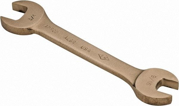 Ampco - 9/16" x 3/4" Nonsparking Open End Wrench - 6-1/2" OAL, Double End, Plain Finish, 15° Head Angle - Benchmark Tooling