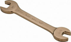 Ampco - 9/16" x 3/4" Nonsparking Open End Wrench - 6-1/2" OAL, Double End, Plain Finish, 15° Head Angle - Benchmark Tooling