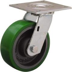 Hamilton - 6" Diam x 2" Wide x 7-1/2" OAH Top Plate Mount Swivel Caster - Polyurethane Mold onto Cast Iron Center, 900 Lb Capacity, Sealed Precision Ball Bearing, 5 x 5-1/2" Plate - Benchmark Tooling