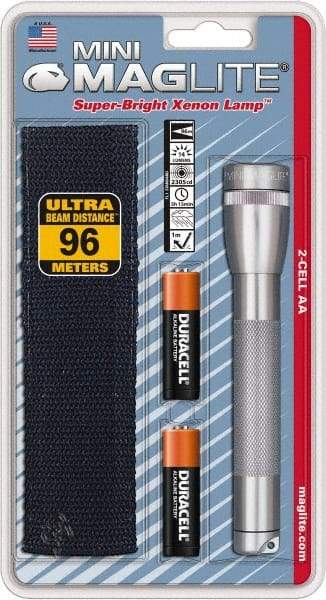 Mag-Lite - Krypton Bulb, 14 Lumens, Mini Flashlight - Gray Aluminum Body, 2 AA Alkaline Batteries Included - Benchmark Tooling