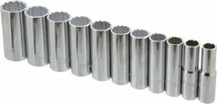 Proto - 11 Piece 1/2" Drive Deep Well Socket Set - 12 Points, 1/2" to 1-1/8" Range, Inch Measurement Standard - Benchmark Tooling