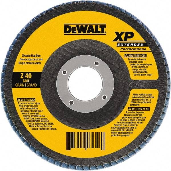 DeWALT - 60 Grit, 7" Disc Diam, 5/8-11 Center Hole, Type 27 Zirconia Alumina Flap Disc - 8,700 Max RPM, Cloth Backing, Arbor Attaching System, Coated - Benchmark Tooling