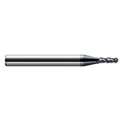 ‎0.038″ Dia. × 1/8″ Shank × 0.114″ DOC × 1-1/2″ OAL, Carbide AlTiN, Stub|Standard , 4 Flute, Ballnose End Mill - Exact Industrial Supply