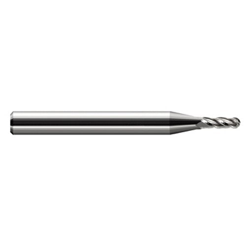 ‎0.018″ Dia. × 1/8″ Shank × 0.027″ DOC × 1-1/2″ OAL, Carbide Uncoated, Stub|Standard , 4 Flute, Ballnose End Mill - Exact Industrial Supply