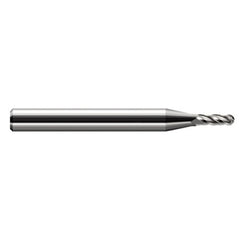 ‎0.018″ Dia. × 1/8″ Shank × 0.027″ DOC × 1-1/2″ OAL, Carbide Uncoated, Stub|Standard , 4 Flute, Ballnose End Mill - Exact Industrial Supply