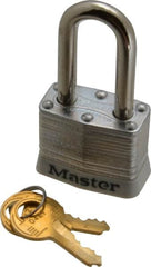 Master Lock - Keyed Alike Retaining Key Conductive Lockout Padlock - 1-1/2" Shackle Clearance, 9/32" Shackle Diam, 1-1/4" Body Height x 1-9/16" Body Width, White, 4 Pins - Benchmark Tooling