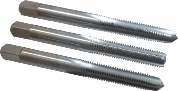 Made in USA - 1/4-28 UNF, 4 Flute, Bottoming, Plug & Taper, Chrome Finish, High Speed Steel Tap Set - Right Hand Cut, 2-1/2" OAL, 1" Thread Length, 2B/3B Class of Fit - Benchmark Tooling