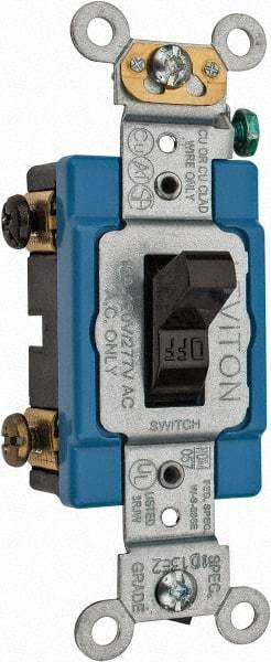 Leviton - 2 Pole, 120 to 277 VAC, 15 Amp, Industrial Grade, Toggle, Wall and Dimmer Light Switch - 1.31 Inch Wide x 4.06 Inch High - Benchmark Tooling