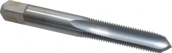 Made in USA - 3/8-24 UNF 3B 4 Flute Chrome Finish High Speed Steel Straight Flute Standard Hand Tap - Plug, Right Hand Thread, 2-15/16" OAL, 1-1/4" Thread Length, H3 Limit, Oversize - Exact Industrial Supply