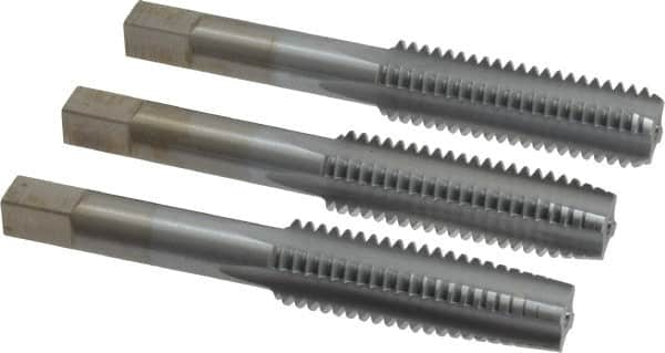 Made in USA - 1/2-13 UNC, 4 Flute, Bottoming, Plug & Taper, Chrome Finish, High Speed Steel Tap Set - Right Hand Cut, 3-3/8" OAL, 1-21/32" Thread Length, 2B/3B Class of Fit - Benchmark Tooling