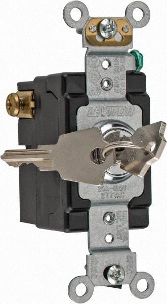 Leviton - 3 Pole, 120 to 277 VAC, 20 Amp, Industrial Grade, Key Lock, Wall and Dimmer Light Switch - 4.06 Inch High - Benchmark Tooling