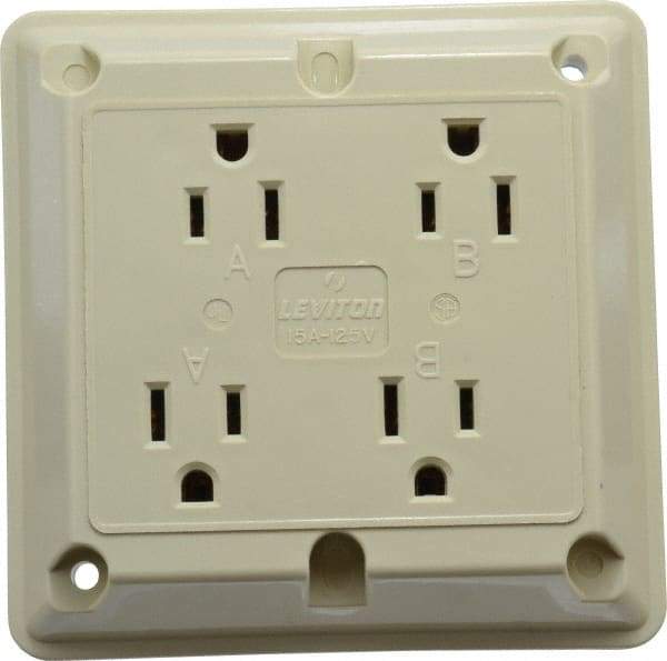 Leviton - 125 VAC, 15 Amp, 5-15R NEMA Configuration, Ivory, Specification Grade, Self Grounding Fourplex Receptacle - 1 Phase, 2 Poles, 3 Wire, Flush Mount, Chemical, Corrosion and Impact Resistant - Benchmark Tooling