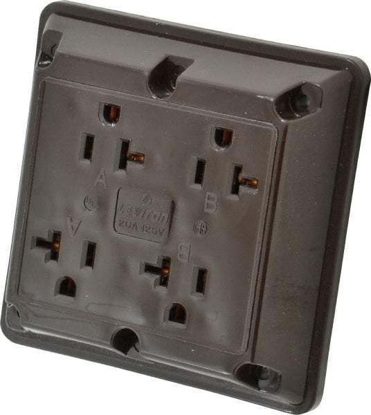 Leviton - 125 VAC, 20 Amp, 5-20R NEMA Configuration, Brown, Specification Grade, Self Grounding Fourplex Receptacle - 1 Phase, 2 Poles, 3 Wire, Flush Mount, Chemical, Corrosion and Impact Resistant - Benchmark Tooling