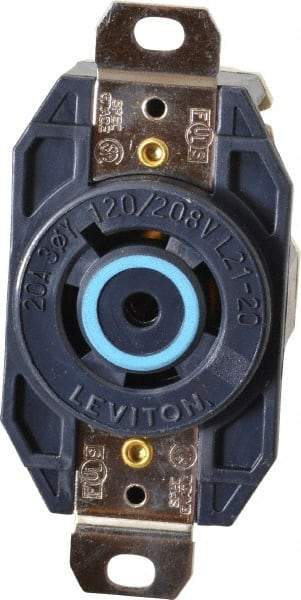 Leviton - 120/208 VAC, 20 Amp, L21-20R NEMA, Self Grounding Receptacle - 4 Poles, 5 Wire, Female End, Black - Benchmark Tooling