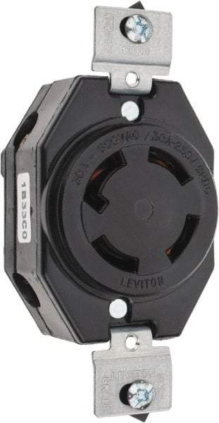 Leviton - 250 VDC, 250/600 VAC, 30 Amp, NonNEMA, Self Grounding Receptacle - 3 Poles, 4 Wire, Female End, Black - Benchmark Tooling