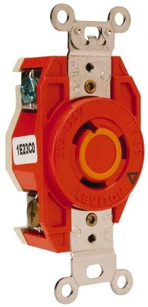 Leviton - 125 VAC, 20 Amp, L5-20R NEMA Configuration, Orange, Industrial Grade, Isolated Ground Single Receptacle - 1 Phase, 2 Poles, 3 Wire, Flush Mount - Benchmark Tooling