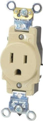 Leviton - 125 VAC, 15 Amp, 5-15R NEMA Configuration, Ivory, Industrial Grade, Self Grounding Single Receptacle - 1 Phase, 2 Poles, 3 Wire, Flush Mount, Impact Resistant - Benchmark Tooling