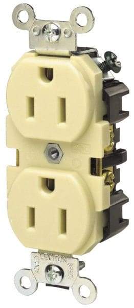 Hubbell Wiring Device-Kellems - 250 VAC, 15 Amp, 6-15R NEMA Configuration, Brown, Specification Grade, Self Grounding Duplex Receptacle - 1 Phase, 2 Poles, 3 Wire, Flush Mount - Benchmark Tooling