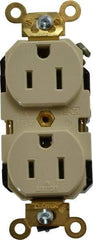 Leviton - 125 VAC, 15 Amp, 5-15R NEMA Configuration, Ivory, Industrial Grade, Self Grounding Duplex Receptacle - 1 Phase, 2 Poles, 3 Wire, Flush Mount, Impact Resistant - Benchmark Tooling