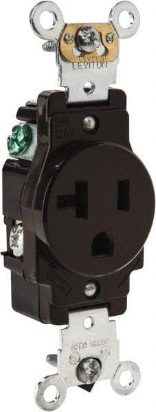 Leviton - 125 VAC, 20 Amp, 5-20R NEMA Configuration, Brown, Industrial Grade, Self Grounding Single Receptacle - 1 Phase, 2 Poles, 3 Wire, Flush Mount, Impact Resistant - Benchmark Tooling