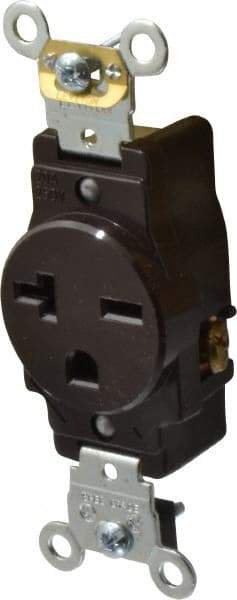 Leviton - 250 VAC, 20 Amp, 6-20R NEMA Configuration, Brown, Industrial Grade, Self Grounding Single Receptacle - 1 Phase, 2 Poles, 3 Wire, Flush Mount, Impact and Tamper Resistant - Benchmark Tooling