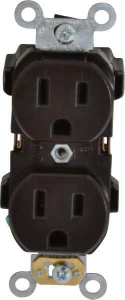 Leviton - 125 VAC, 15 Amp, 5-15R NEMA Configuration, Brown, Industrial Grade, Self Grounding Duplex Receptacle - 1 Phase, 2 Poles, 3 Wire, Flush Mount, Impact Resistant - Benchmark Tooling