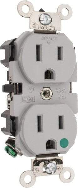 Leviton - 125 VAC/VDC, 15 Amp, 5-15R NEMA Configuration, Gray, Hospital Grade, Self Grounding Duplex Receptacle - 1 Phase, 2 Poles, 3 Wire, Flush Mount, Impact Resistant - Benchmark Tooling